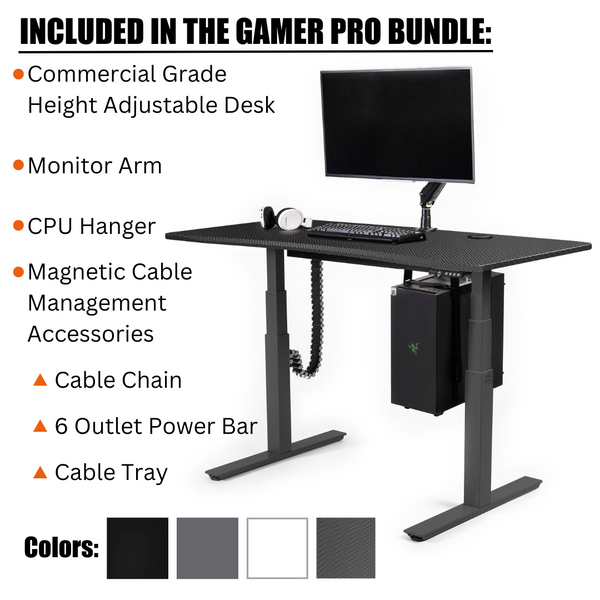Height adjustable desk with accessories Gamer bundle from MojoDesk