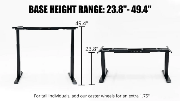 Height adjustable desk frame's measurements from MojoDesk