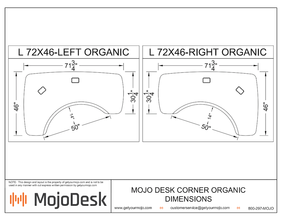 MojoDesk L Shape Corner Standing Desk Dimensions